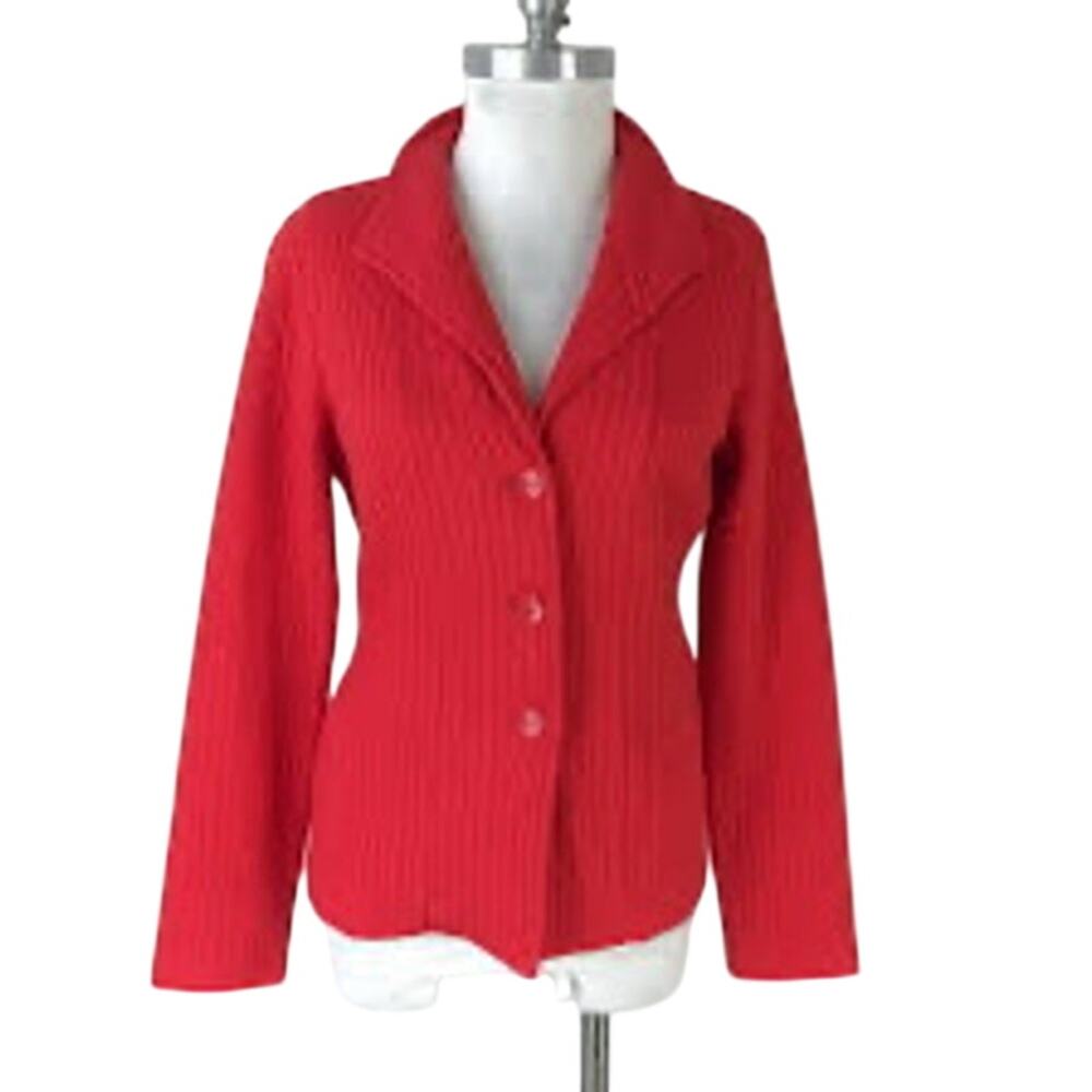 Coldwater Creek Red Quilted Knit Blazer Elephant Print Lining Jacket Size P4